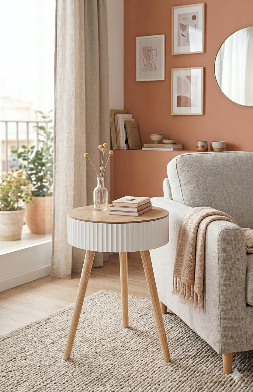 Tavolino Contenitore in Legno e Bianco