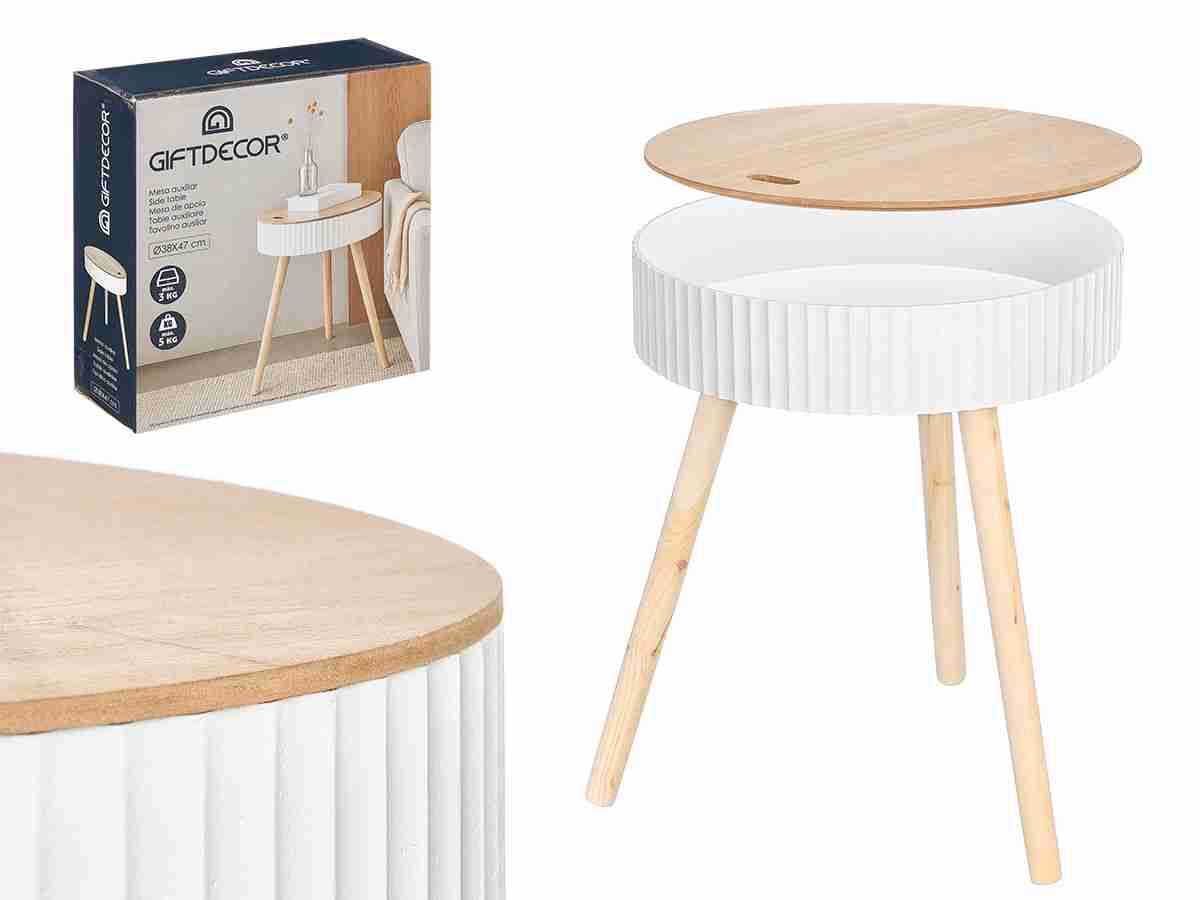 Tavolino Contenitore in Legno e Bianco